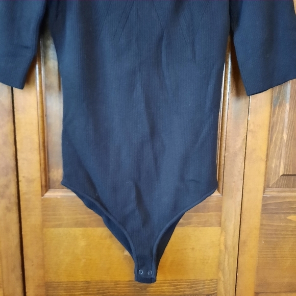 🛍NWT GAP Rib Corset Bodysuit Black ribbed knit elbow length sleeves size large - Picture 5 of 15